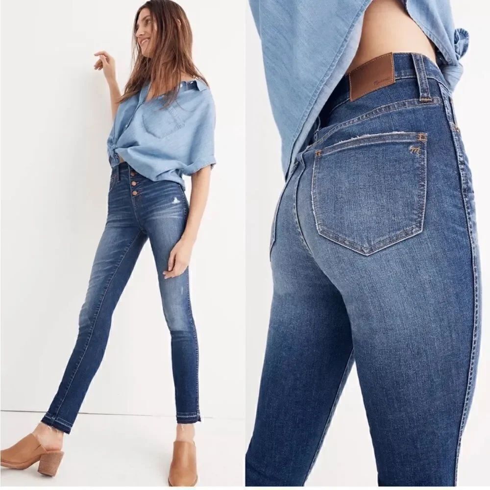 10" High-Rise Skinny Jeans: Drop-Hem Edition 25 Button Fly Magic Pockets $135